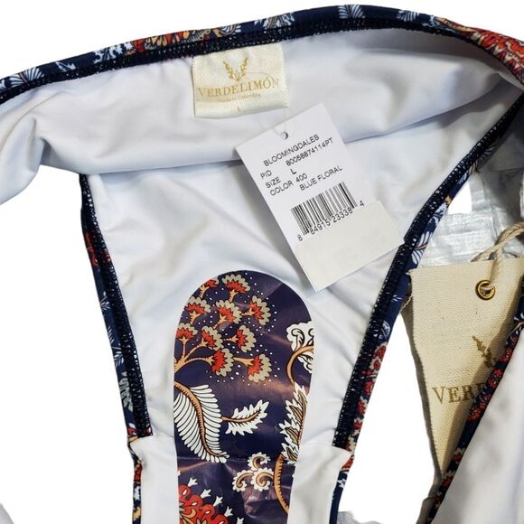 NEW VERDELIMON blue floral bikini bottom L - Picture 7 of 7